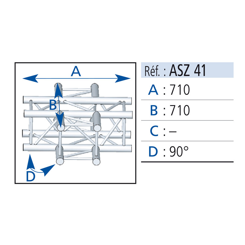 ANGLE ALU SZ 290 CARREE 4 DEPARTS HORIZONTAL ASD