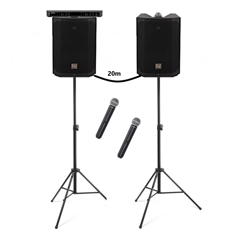 PACK DE 2 ENCEINTES SUR BATTERIE ELECTRO VOICE 400W + 2 MICROS HF MAIN SM58 