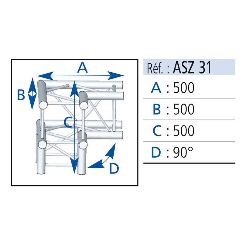 ANGLE 3D CARRE 290 ALU RENFORCE PEINTURE NOIR