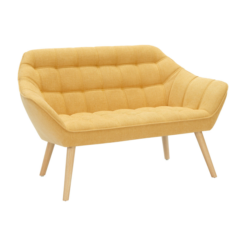 CANAPE 2 PLACES EN TISSU JAUNE MOUTARDE