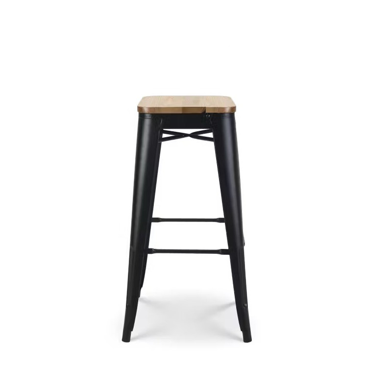 TABOURET METAL NOIR ET ASSISE BOIS