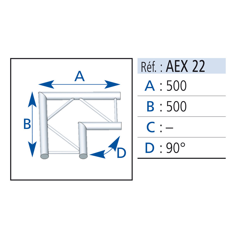 ANGLE 2 DEPARTS HORIZONTAL 90° LG 0.50X0.50M