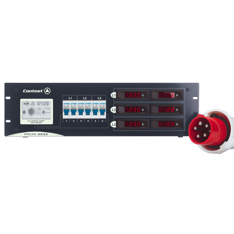 BLOC D'ALIMENTATION/ DISTRIBUTEUR SECTEUR 3 X 32A AVEC VUMETRE CONTEST