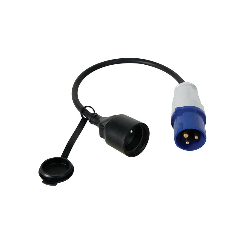 ADAPTATEUR 40CM 3G2.5 E17 BLEU 2P+T MALE / PRISE 16A STANDARD FEMELLE
