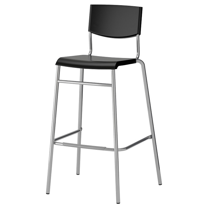 TABOURET DE BAR A DOSSIER NOIR / ARGENT 74 CM 
